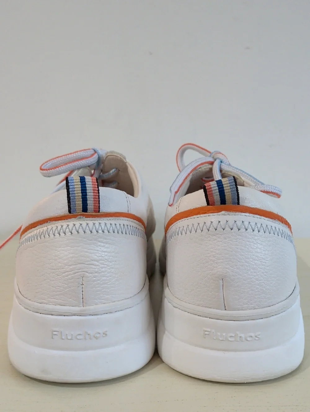 Fluchos White Leather Lace-Up Sneakers with Orange Trim And Rubber Soles Size 41 - Picture 8 of 13